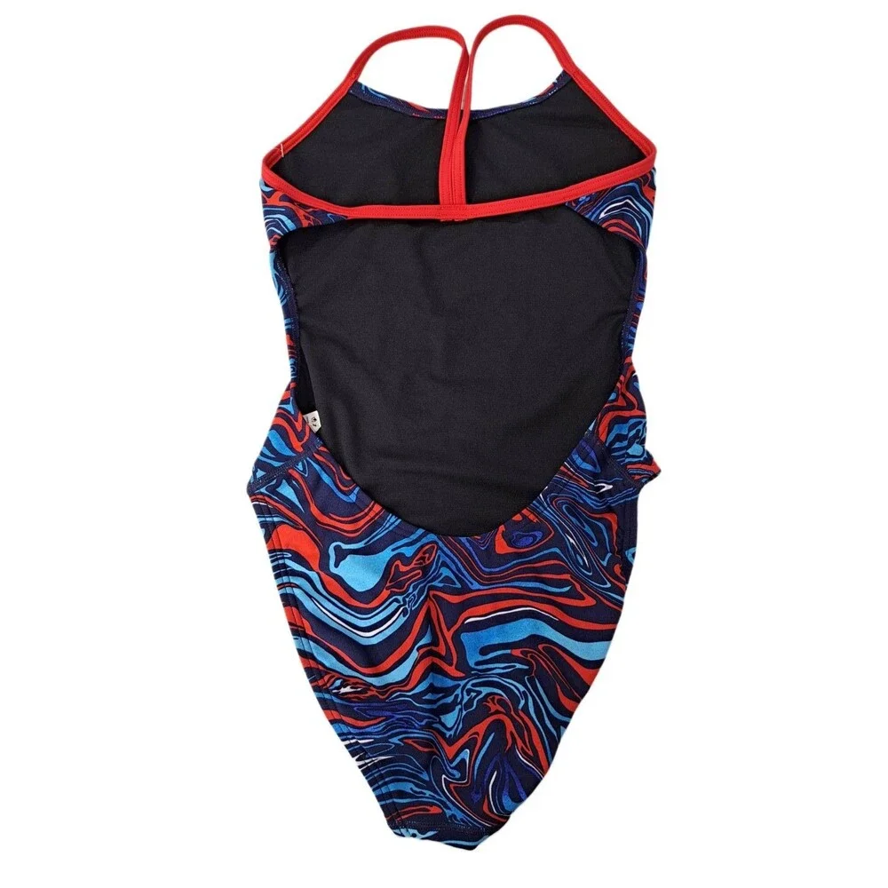 TYR Heatwave Cutoutfit One-pc Swimsuit Blue Red THW7A Size 26 | Girls Size 10/12